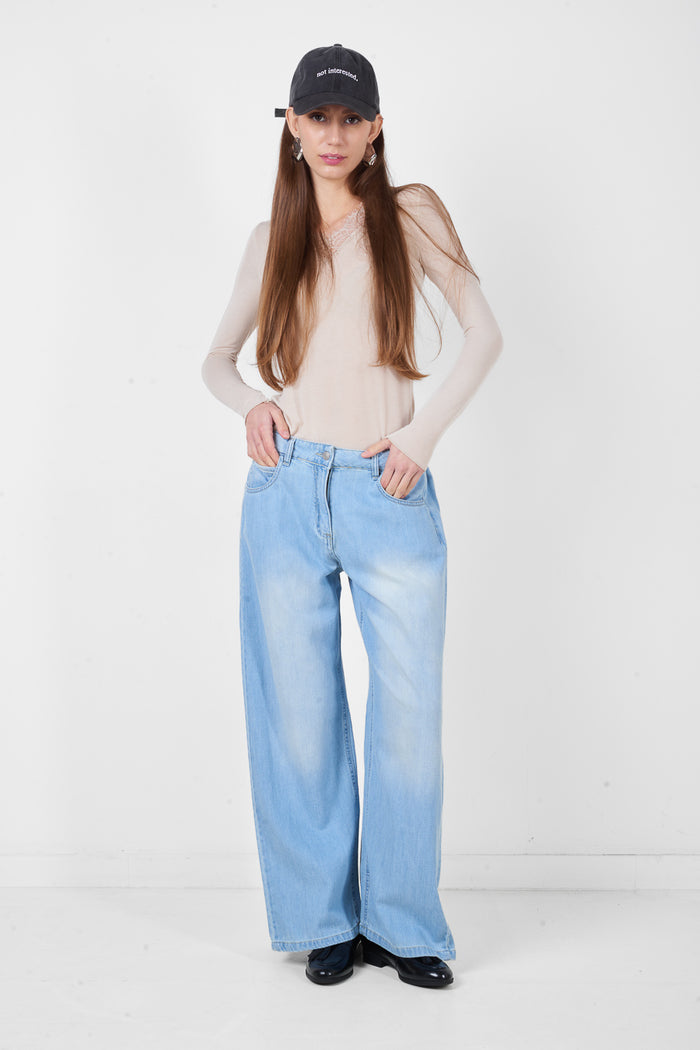 High waist wide leg denim jeans with straight cut and relaxed fit wholesale