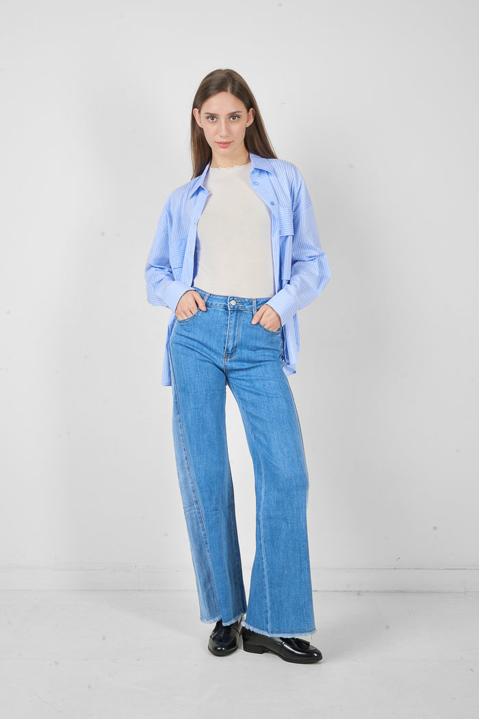 High waist wide leg raw hem denim jeans wholesale
