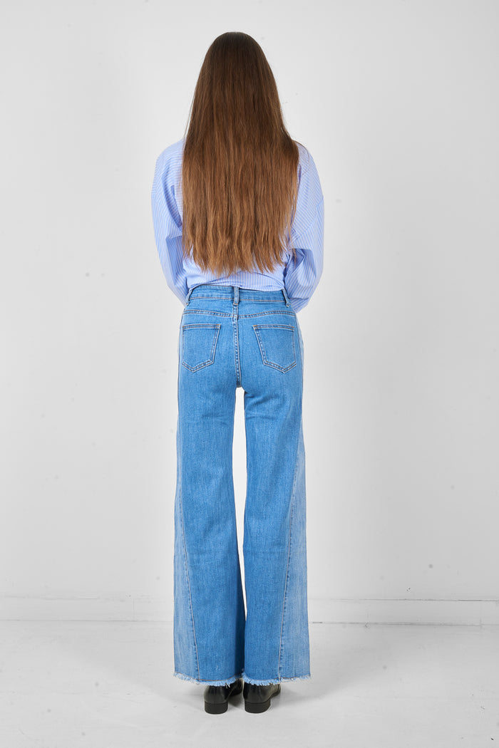 High waist wide leg raw hem denim jeans wholesale