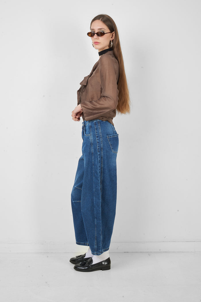 High waist wide leg structured seam denim jeans wholesale