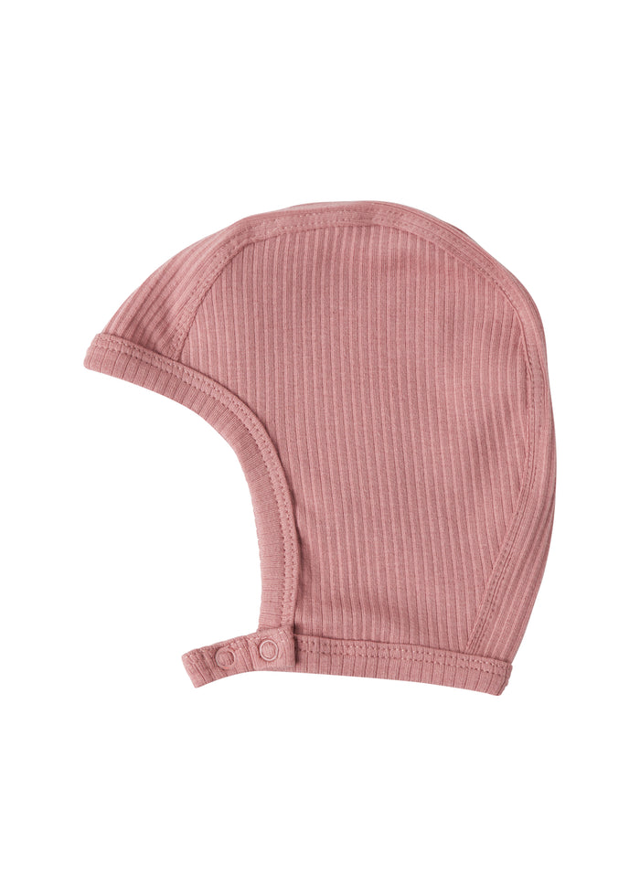 Pink ribbed helmet for baby
