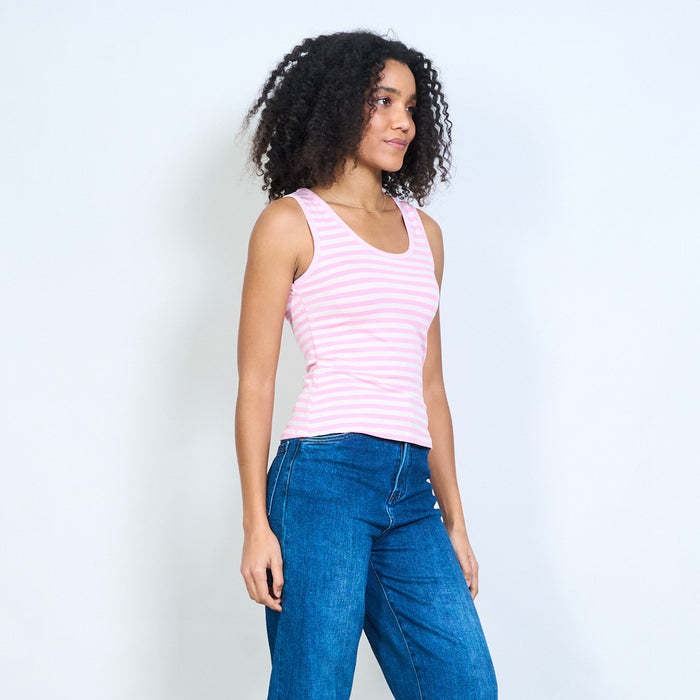 Horizontal stripe scoop neck sleeveless tank top wholesale
