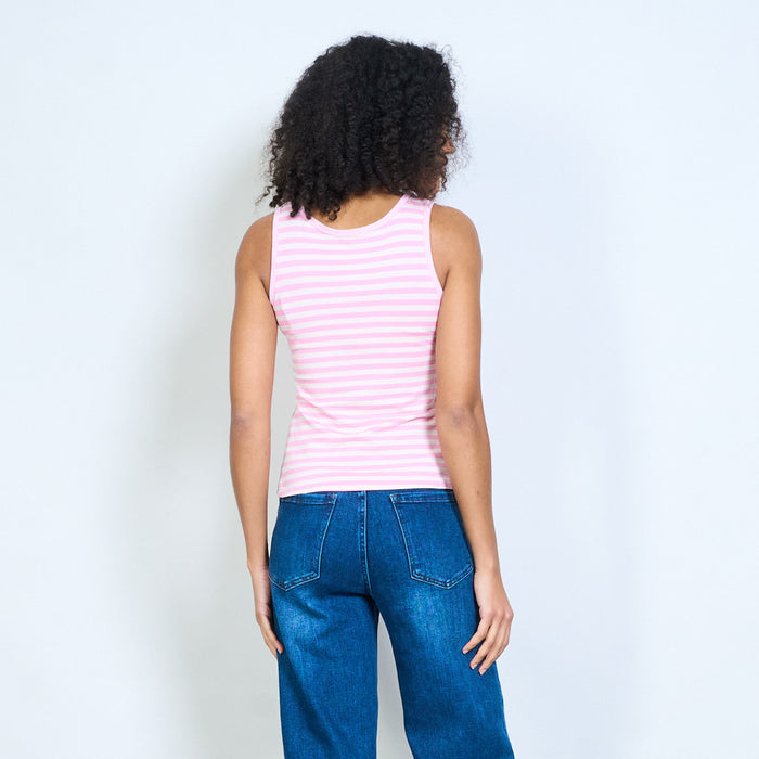 Horizontal stripe scoop neck sleeveless tank top wholesale