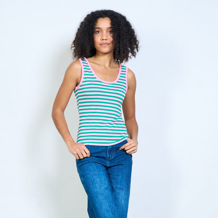 Horizontal stripe scoop neck sleeveless tank top wholesale