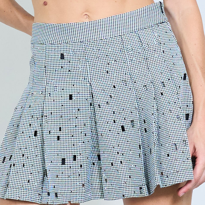 Houndstooth pleated mini skirt with square cut-out detailing wholesale