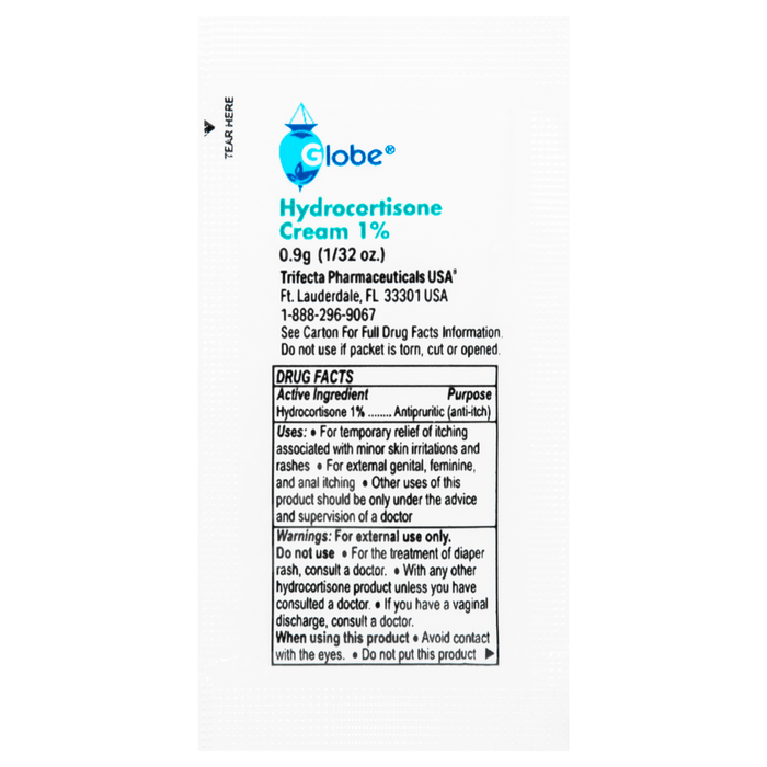 Hydrocortisone Cream 1% Packets by Globe (144/Bx)