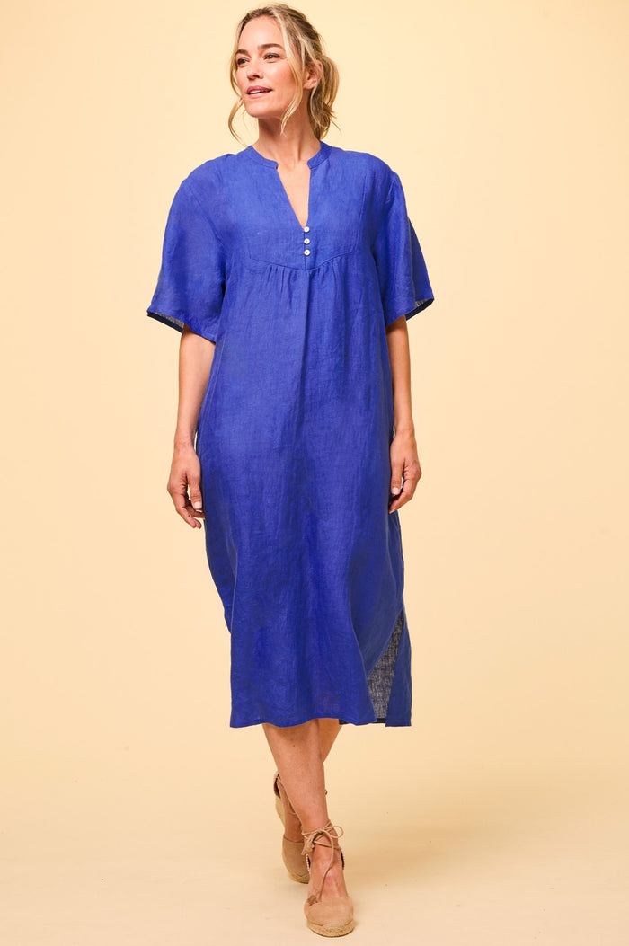 Ithaca Linen Dress | Cobalt - Aspiga