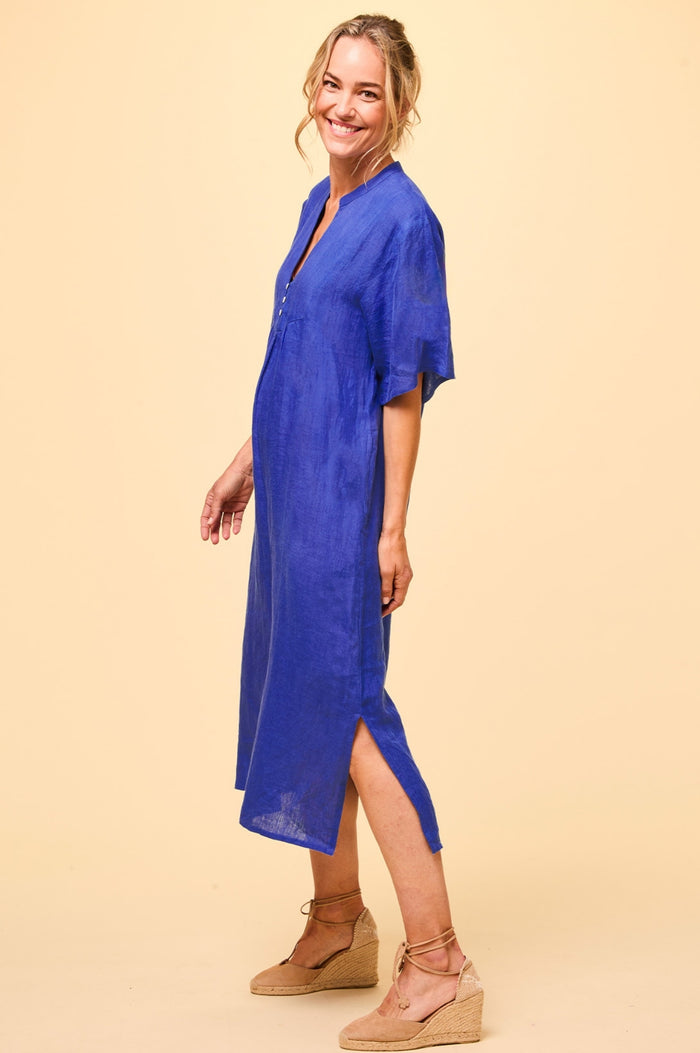 Ithaca Linen Dress | Cobalt - Aspiga