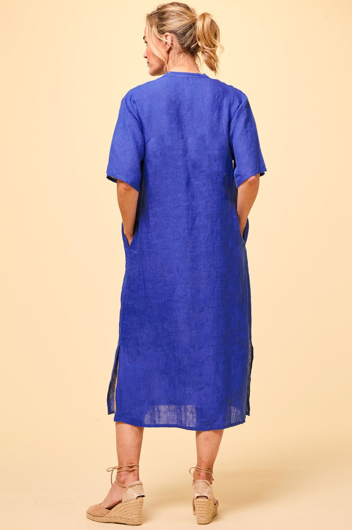 Ithaca Linen Dress | Cobalt - Aspiga