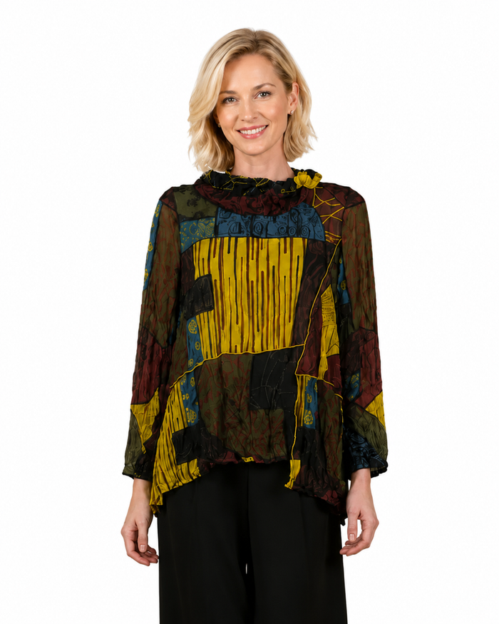 Just In! Mixed-Media Patchwork Print Tunic in Multi - 4283
