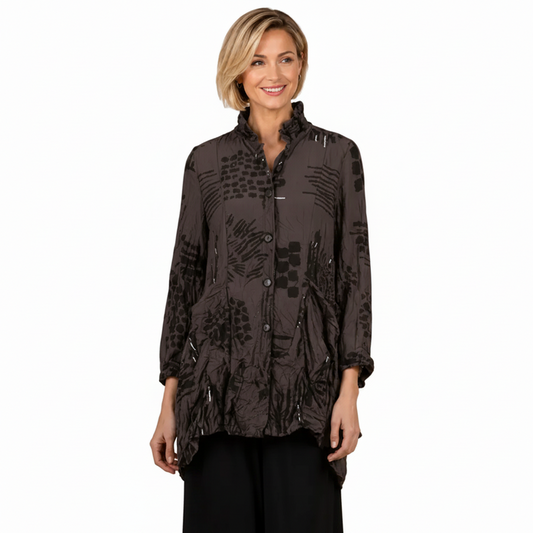 Just In! Textured Tunic Jacket in Brown - 4296