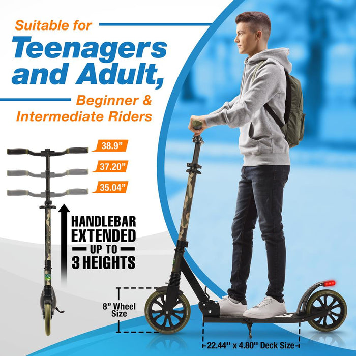 Kick Scooter for Teens & Adults, Smooth Ride, Alloy Deck, Camouflage