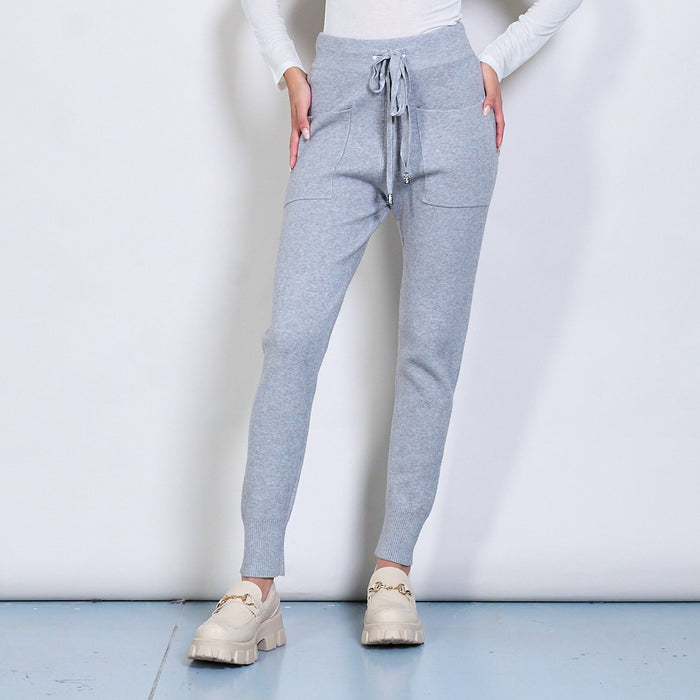 Knit jogger trousers with tie waist and patch pockets wholesale