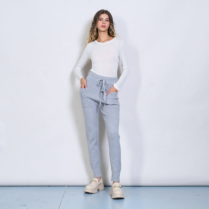 Knit jogger trousers with tie waist and patch pockets wholesale
