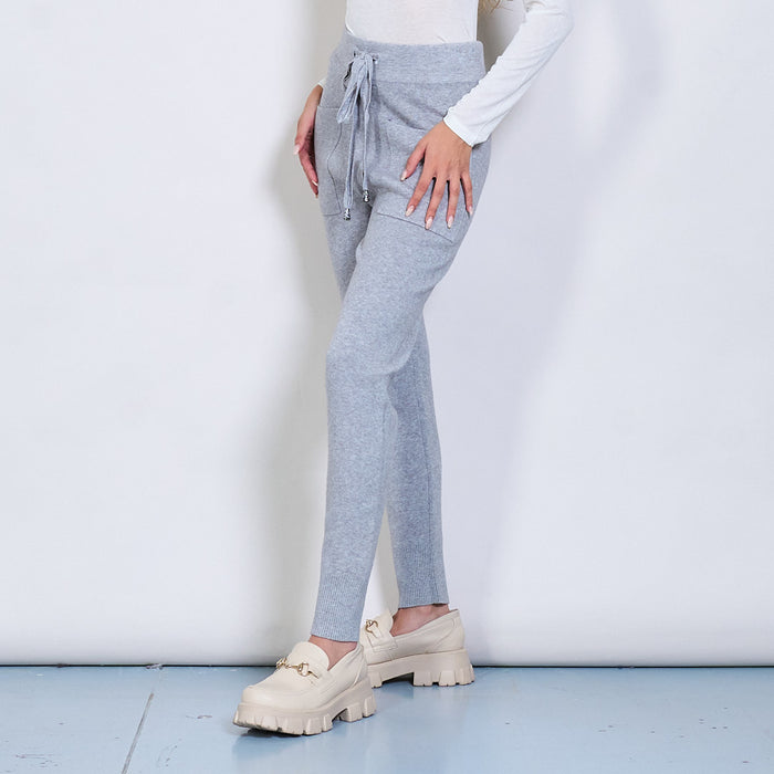 Knit jogger trousers with tie waist and patch pockets wholesale
