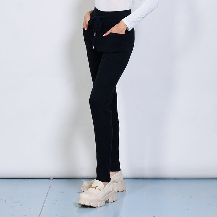 Knit jogger trousers with tie waist and patch pockets wholesale
