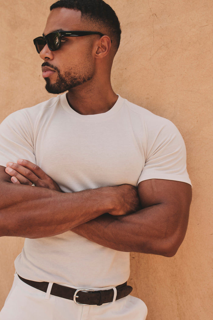 Knit Look T-Shirt in Alabaster