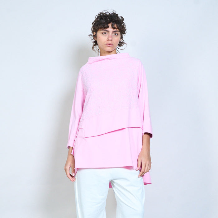 Layered textured panel long sleeve blouse wholesale
