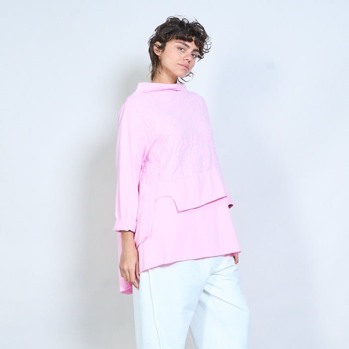 Layered textured panel long sleeve blouse wholesale