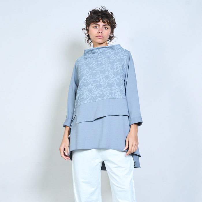 Layered textured panel long sleeve blouse wholesale