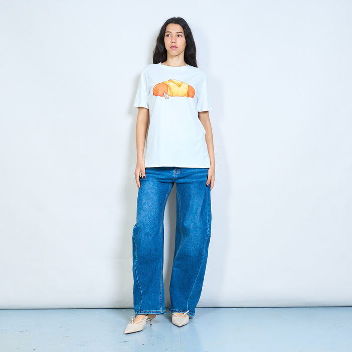 Lazy sausage cartoon print t-shirt wholesale