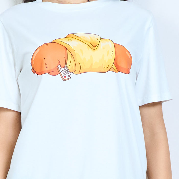 Lazy sausage cartoon print t-shirt wholesale