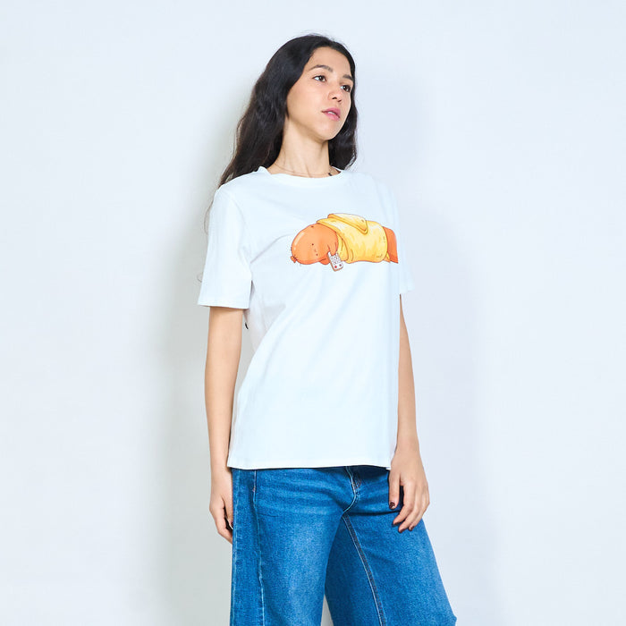 Lazy sausage cartoon print t-shirt wholesale