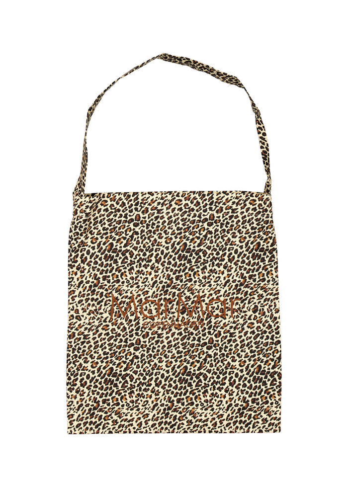 Leopardmønstret totebag med korte hank i brun