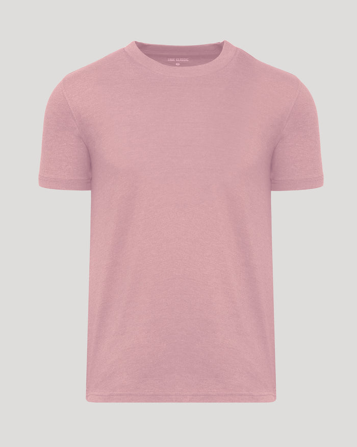 Light Heather Boysenberry Classic Crew Neck on light-gray background.