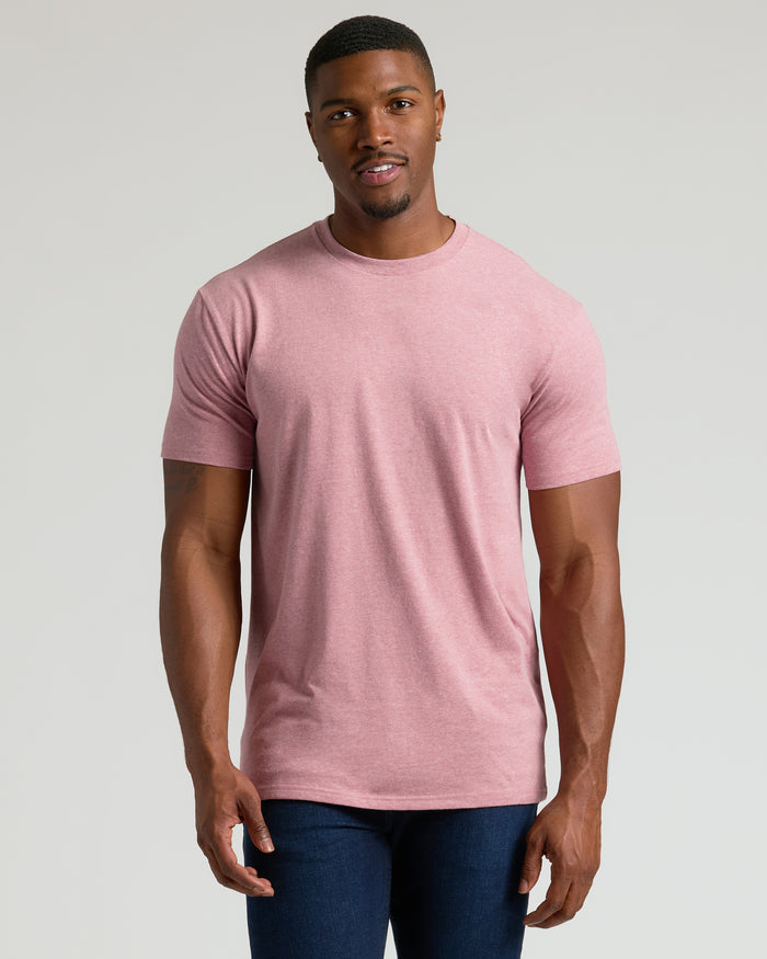 Light Heather Boysenberry Tall Straight Hem Crew Neck T-Shirt on male model.