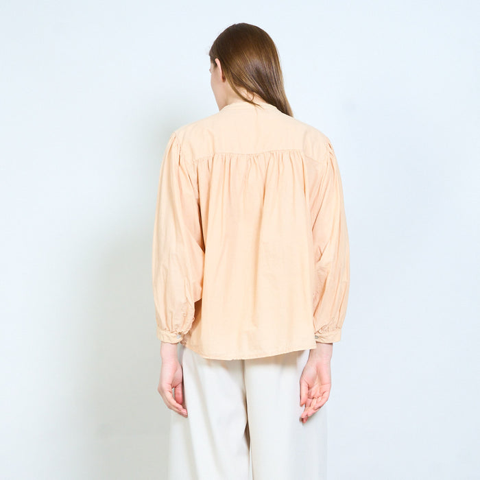 Lightweight blouse with relaxed v-neck and gathered yoke wholesale