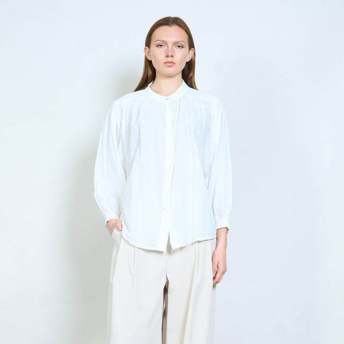 Lightweight blouse with relaxed v-neck and gathered yoke wholesale