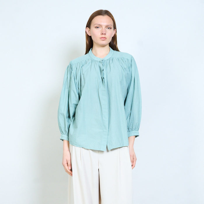 Lightweight blouse with relaxed v-neck and gathered yoke wholesale