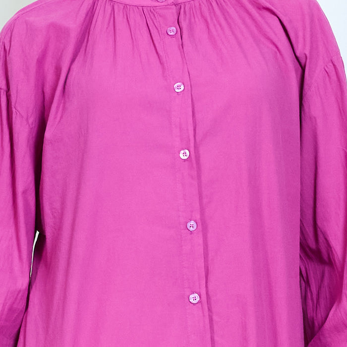 Lightweight button front blouse with gathered neckline wholesale