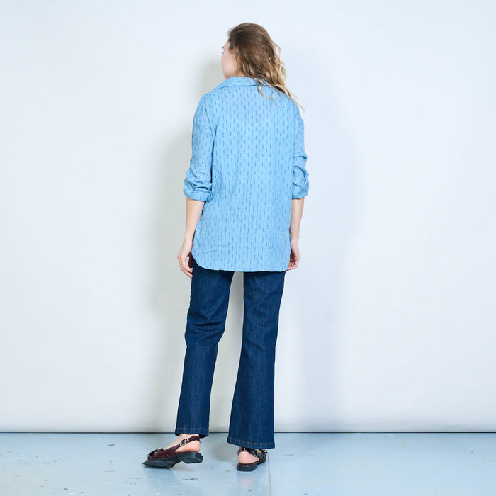 Linear dash patterned roll sleeve button shirt wholesale