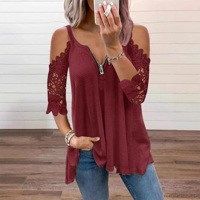 Linora - Top femme épaules dénudées avec dentelle et zip