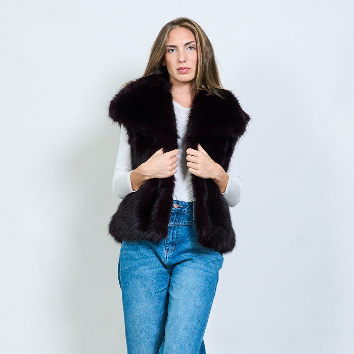 Long hair faux fur vest with wide lapel collar wholesale