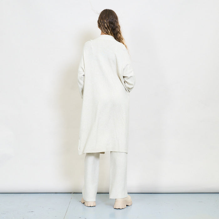 Long open front knit cardigan with patch pockets wholesale