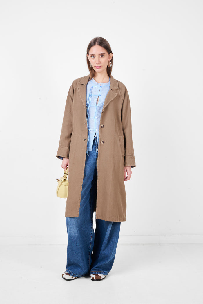 Longline button front coat with classic lapel collar and relaxed fit wholesale