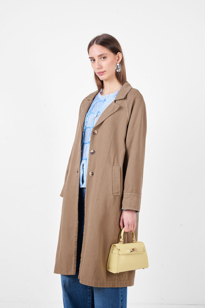 Longline button front coat with classic lapel collar and relaxed fit wholesale