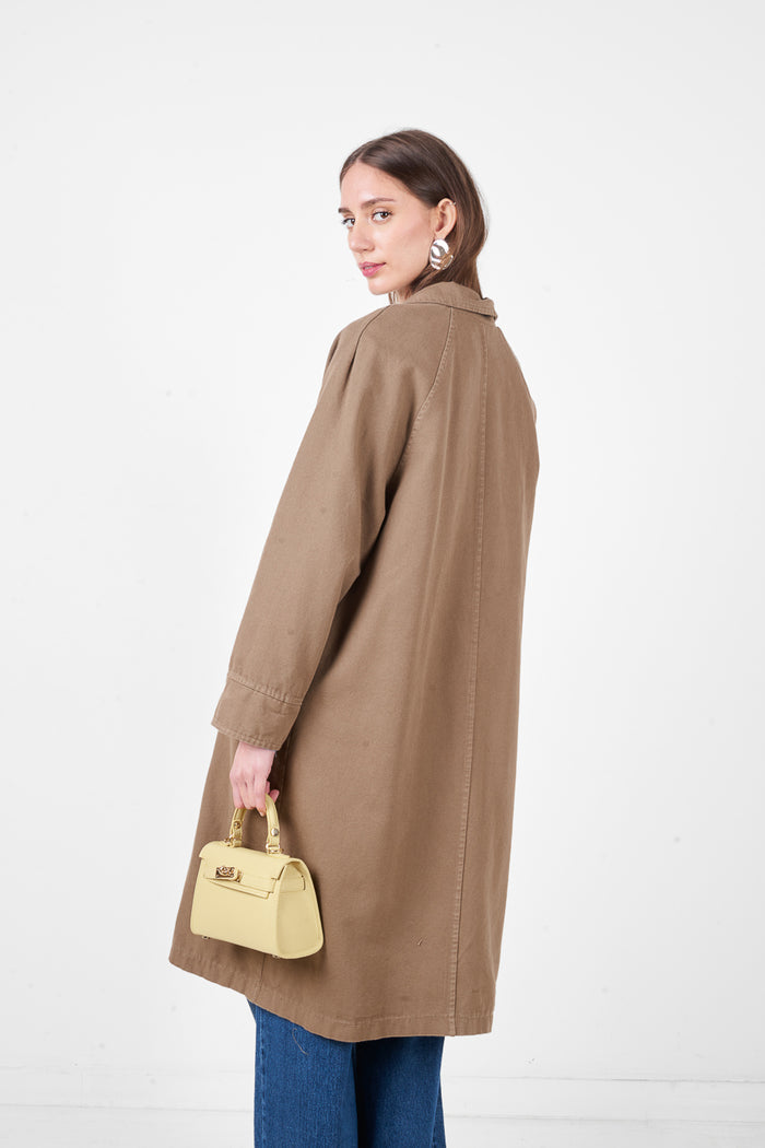 Longline button front coat with classic lapel collar and relaxed fit wholesale