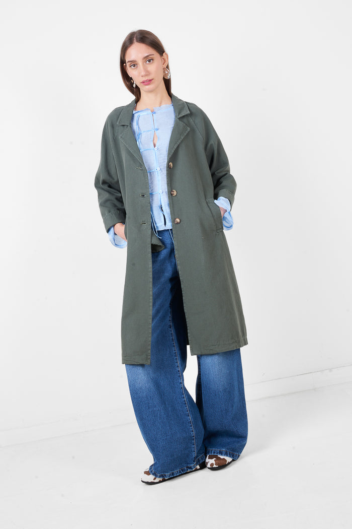Longline button front coat with classic lapel collar and relaxed fit wholesale