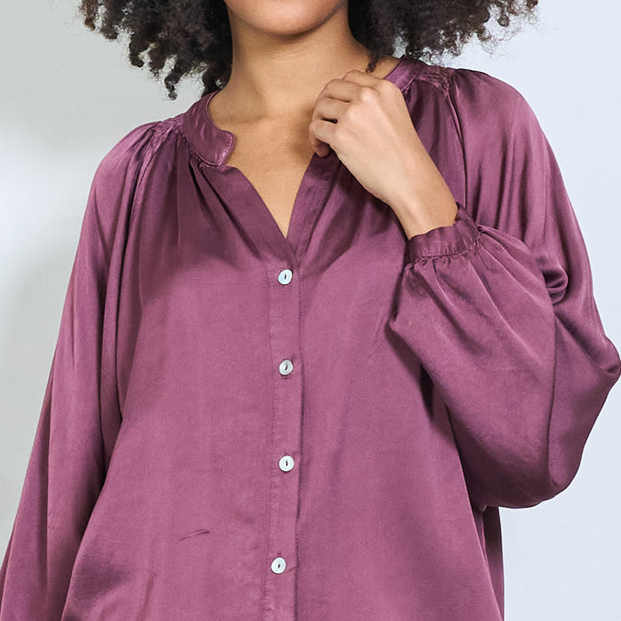 Loose fit satin button-down blouse wholesale