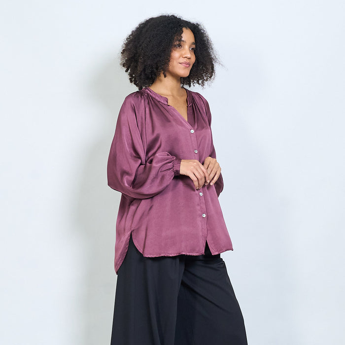 Loose fit satin button-down blouse wholesale