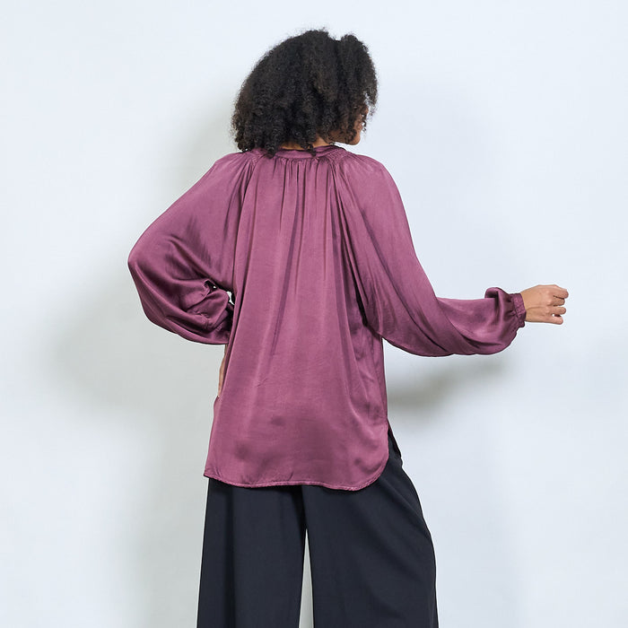 Loose fit satin button-down blouse wholesale