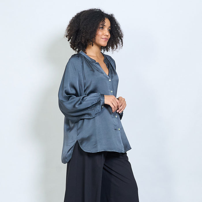 Loose fit satin button-down blouse wholesale