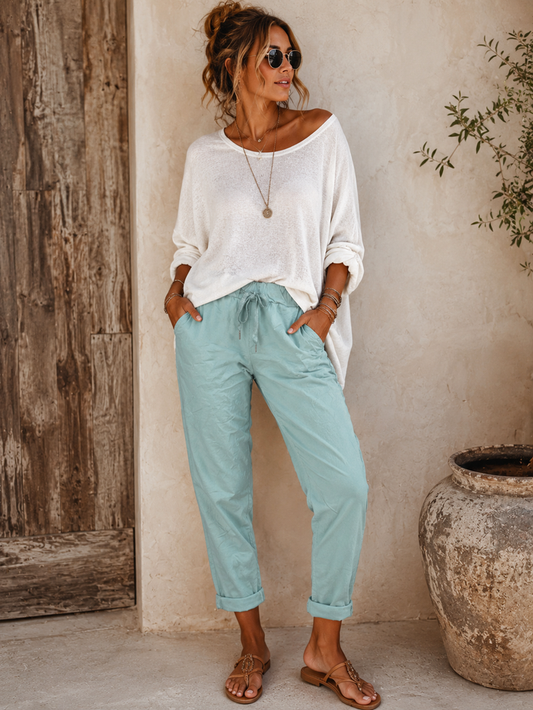 Lurex Tie Magic Pants Aqua
