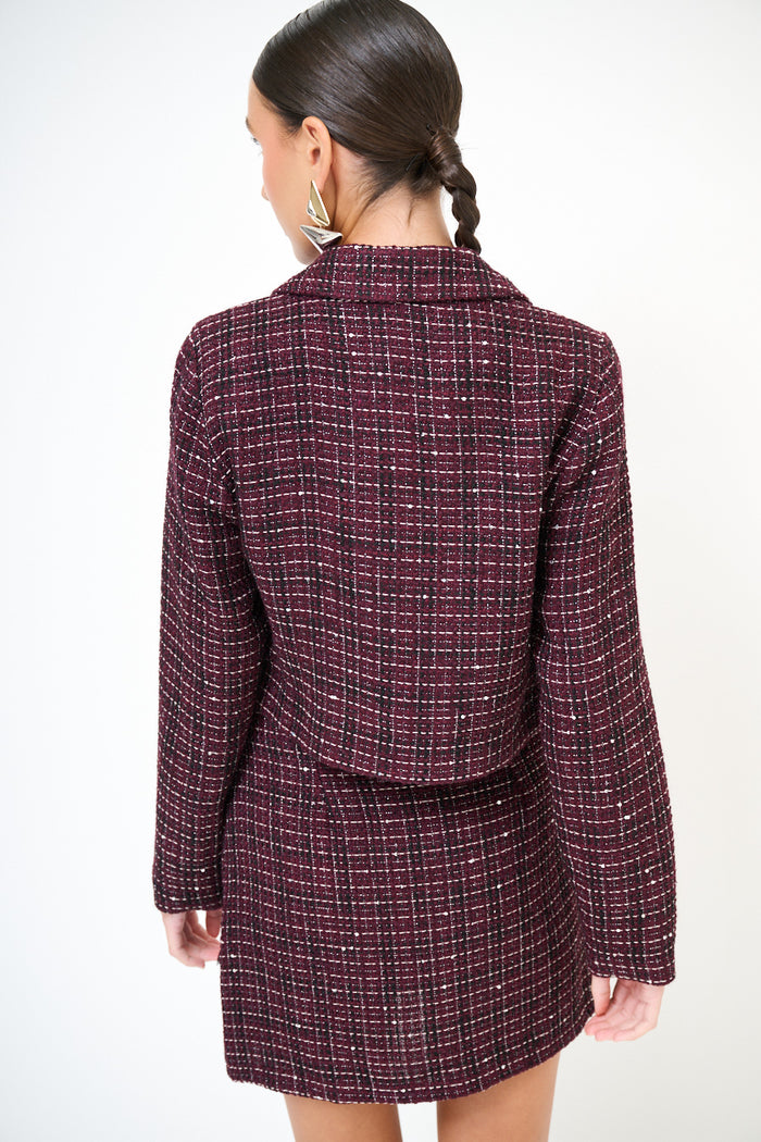Luxury tweed cropped double-breasted jacket with statement buttons wholesale