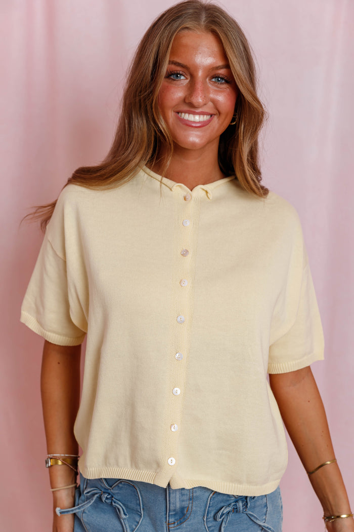 Butter Yellow Short Sleeve Cardigan- Things Between Cardigans