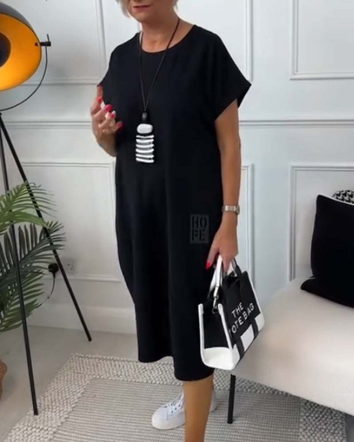 Marie - Robe Décontractée à Manches Courtes avec Imprimé Lettre pour Femme